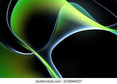 3d Render Of Abstract Art Surreal 3d Background In Curve Wavy Elegance Organic Biological Lines Forms In Transparent Plastic Material In Green And Yellow Gradient Color On Black