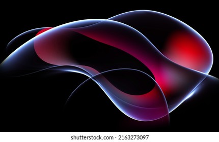 3d render abstract art surreal 3d background in curve wavy elegance organic biological glowing lines forms in transparent plastic material in purple white   red gradient color black