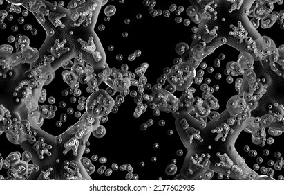 3d Render Of Abstract Art With Surreal Black And White Monochrome Alien Flower Based On Small Meta Balls Particles In Fractal Symmetry Structure In Rotation Transformation Process With Black Lines 