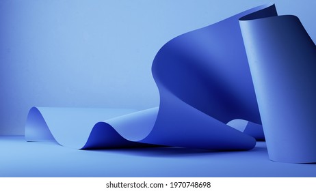 3d render  abstract background and blue folded ribbon  paper scroll macro