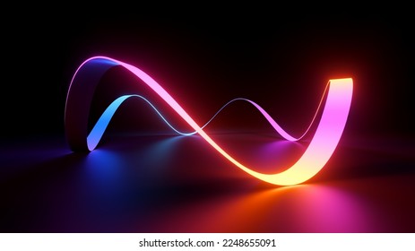 3d render, abstract background with colorful neon wavy ribbon, glowing spectrum gradient