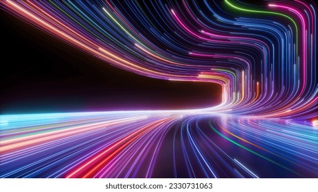 3d render, abstract background, colorful neon lines, digital futuristic wallpaper
