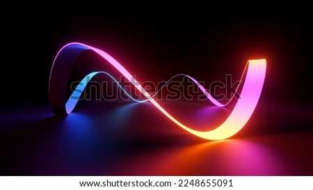 3d render, abstract background with colorful neon wavy ribbon, glowing spectrum gradient