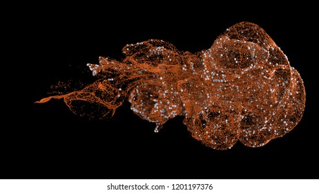 3d render abstract background with complex particle simulation. Twirl, curl and turbulence affect particles. Isolated object with details.