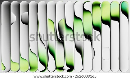 3d render. Abstract background of fluted glass stripes and liquid pattern reflections. Modern wallpaper with ripple effect