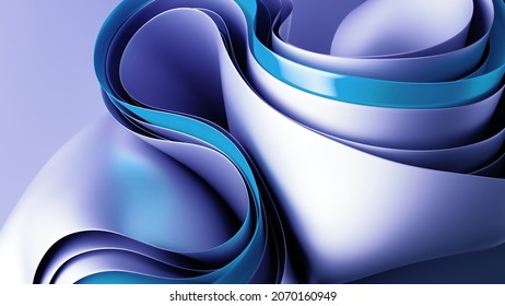 3d Render, Abstract Background With Folded Textile Ruffle, Violet Blue Cloth Macro, Wavy Fashion Wallpaper