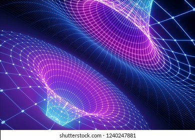 3d render, abstract background, funnel grid, ultraviolet spectrum, gravity, matter, space, wormhole, cosmic wallpaper