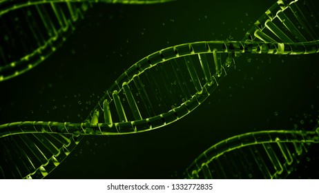 3d render abstract background with glass DNA helix. Medical concept. Glass reflective material.
