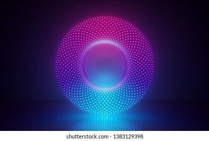 3d Render, Abstract Background With Glowing Neon Round Shape, Ring, Disc, Laser Show, Esoteric Energy, Ultraviolet Spectrum