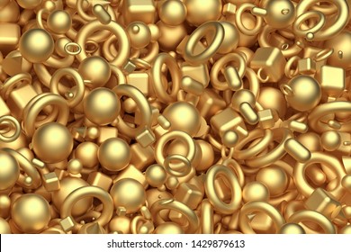 3d Render Of Abstract 3d Background With Gold Mate Geometry Figures As Cube Sphere Tours Cons And Capsule