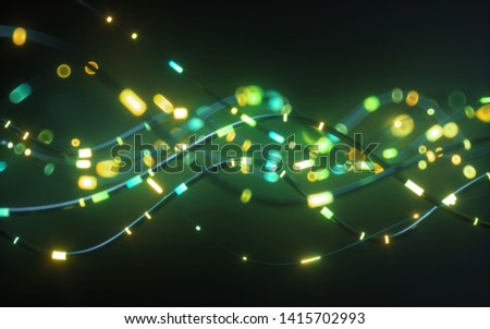3d render, abstract background, green neon light impulse going through cables, big data transfer, network