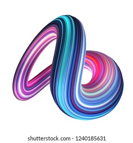 3d render, abstract background, modern curved shape, loop, colorful lines, neon light, pink blue candy colors, distorted object isolated on white