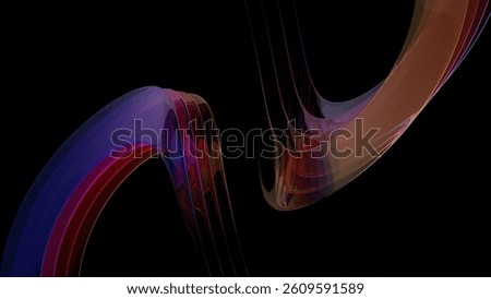 3d render abstract background on dark background, Transparent glossy glass, Colorful curve glass with dispersion.