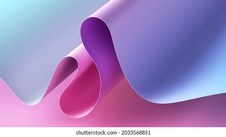 3d render, abstract background with paper waves, modern wallpaper with pink blue violet blue wavy folds