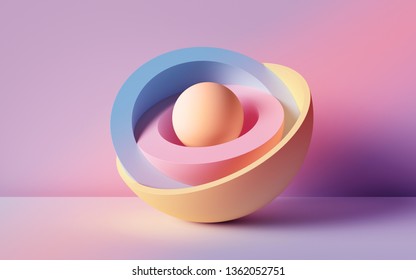 3d Render, Abstract Background, Pastel Neon Balls, Primitive Geometric Shapes, Simple Mockup, Minimal Design Elements