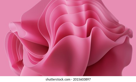 3d render, abstract background with pink layered ruffles, wavy fashion wallpaper with folds and layers