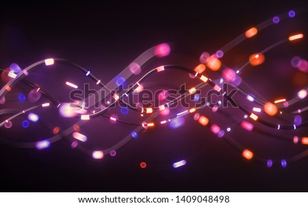 3d render, abstract background, pink blue neon light impulse going through cables, big data transfer, network