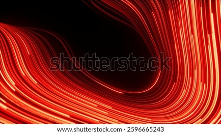 3d render, abstract background of red curvy neon lines and strings glowing in the dark. Fancy wallpaper