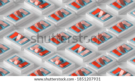 3d render of abstract background with switches. Random switches status. Minimal style.