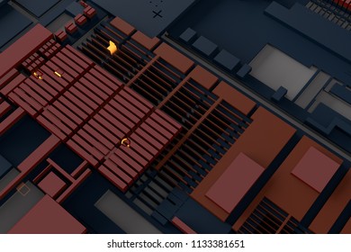 3d render abstract background. Technology surface with a lot of details. Simple geometry shapes extruded to random height.