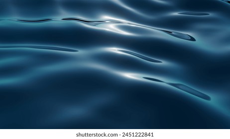 3d render, abstract background of a tranquil and deep blue water surface, with gentle ripples catching the light, conveying a sense of calm and depth. Wallpaper of wavy sea surface