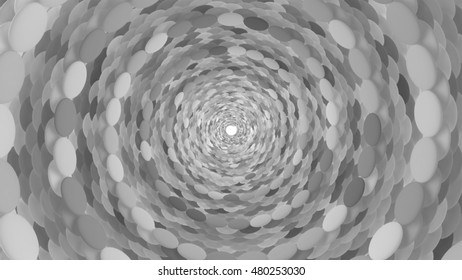 3d render abstract background. Tunnel of random objects. Abstract mesh on light background with place for text. vortex  tunnel structure that works great as a background. Different objects