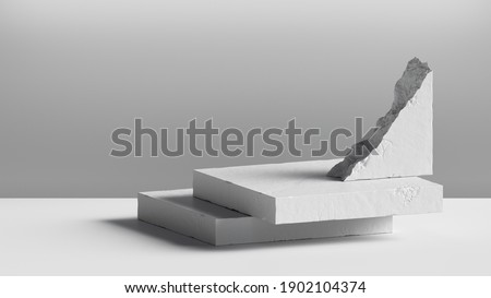 3d render, abstract background with white cobblestone blocks. Modern minimal showcase scene with empty platform for product presentation
