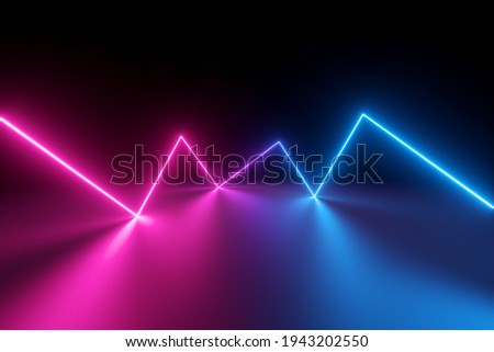 3d render, abstract background with zigzag line glowing neon light, laser beam