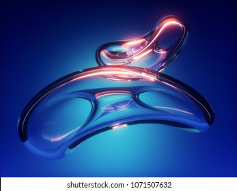 3d render, abstract blue background, water drop, air bubble, twisted glass shape, microbiology, cell, loop, highlight reflection, isolated design element