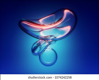 3d Render, Abstract Blue Background, Water Drop, Air Bubble, Twisted Glass Shape, Microbiology, Cell, Loop, Highlight Reflection, Isolated Design Element