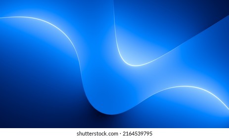 3d Render, Abstract Blue Background With Glowing Curvy Lines Illuminated With Neon Light. Modern Minimal Wallpaper