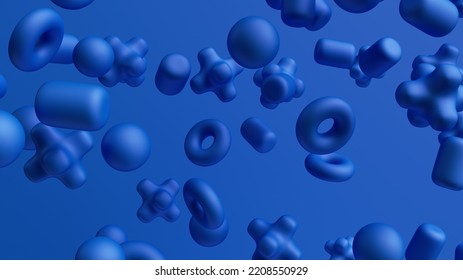 3d Render, Abstract Blue Background With Assorted Geometric Shapes