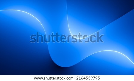 3d render, abstract blue background with glowing curvy lines illuminated with neon light. Modern minimal wallpaper