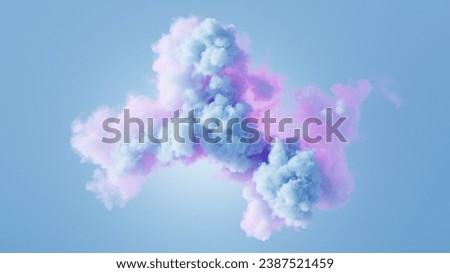 3d render, abstract blue background. Blue fluffy cloud illuminated with pink neon light. Minimal wallpaper