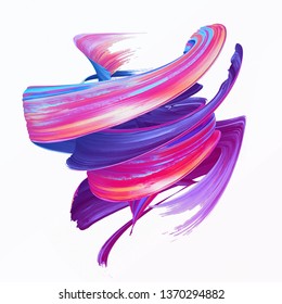 3d Render, Abstract Brush Stroke, Creative Smear Clip Art, Paint Splash, Dynamic Splatter, Colorful Curl, Artistic Ribbon, Isolated On White Background