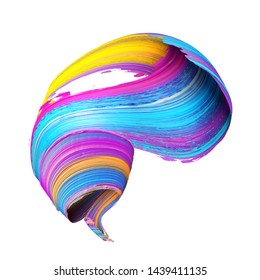 3d Render, Abstract Brush Stroke, Paint Splash, Splatter, Colorful Curl, Artistic Spiral, Vivid Ribbon