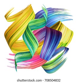 3d Render, Abstract Brush Stroke, Paint Splash, Splatter, Colorful Curl, Artistic Spiral, Vivid Ribbon