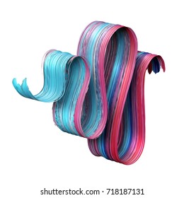 3d Render, Abstract Brush Stroke, Paint Splash, Splatter, Colorful Curl, Artistic Spiral, Vivid Ribbon