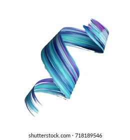 3d Render, Abstract Brush Stroke, Paint Splash, Smear, Splatter, Colorful Curl, Artistic Spiral, Vivid Ribbon, Tape, Clip Art Isolated On White Background