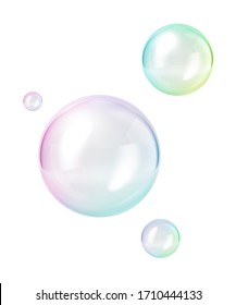 3d render, abstract clear soap bubbles isolated on white background, minimal concept, clean style. Levitating ball, flying translucent glass sphere, floating on air. Childish clip art. Design elements