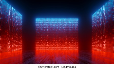 3d render  abstract colorful background and red blue gradient screens neon lights glowing in the dark