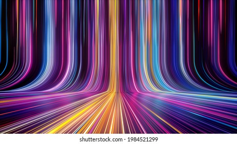 3d render, abstract colorful background, bright neon rays and glowing lines. Pink yellow blue creative wallpaper
