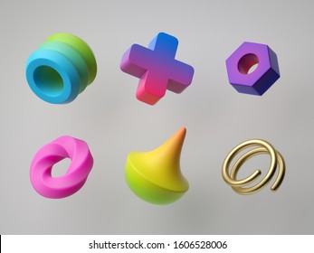3d render  abstract colorful geometric shapes isolated white background  Minimal modern concept  assorted design elements collection  puzzle game set  vibrant neon gradient toys  postmodern style