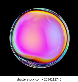 3d Render, Abstract Colorful Glass Ball Or Iridescent Soap Bubble Isolated On Black Background