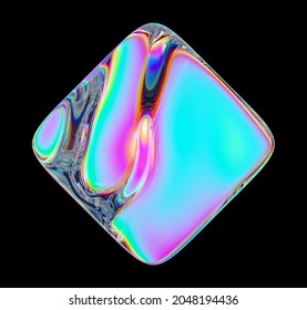 3d Render, Abstract Colorful Holographic Glass Square Shape Isolated On Black Background