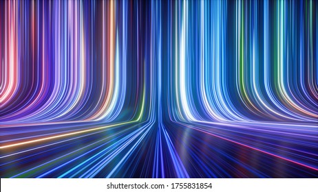 3d Render, Abstract Colorful Neon Background, Ultra Violet Rays, Glowing Lines, Speed Of Light.