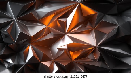 3d Render, Abstract Crystallized Background Illuminated With Warm Light, Shiny Metallic Texture, Modern Polygonal Wallpaper