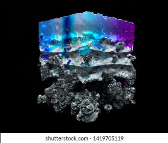 3d Render Of Abstract 3d Cube Mineral With Layers Glass Mate Layer With Purple And Blue Gradient Concrete Layer Under And Stone Layer On Black Background 