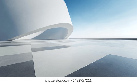 3d render of abstract curve structure futuristic architecture with empty concrete floor
