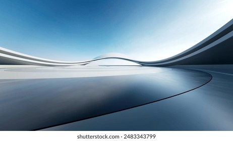 3d render of abstract curve structure futuristic architecture with empty concrete floor